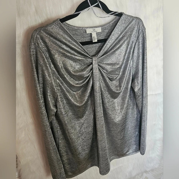Halston Holiday Argent Draped Front Longsleeve Top - Picture 2 of 6